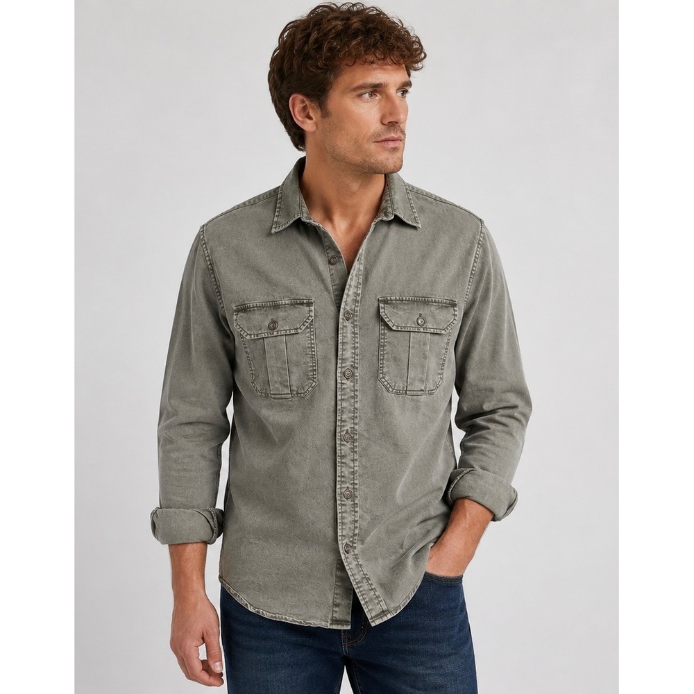 Lucky Brand Men S Saturday Stretch Gray Utility Button Down Shirt